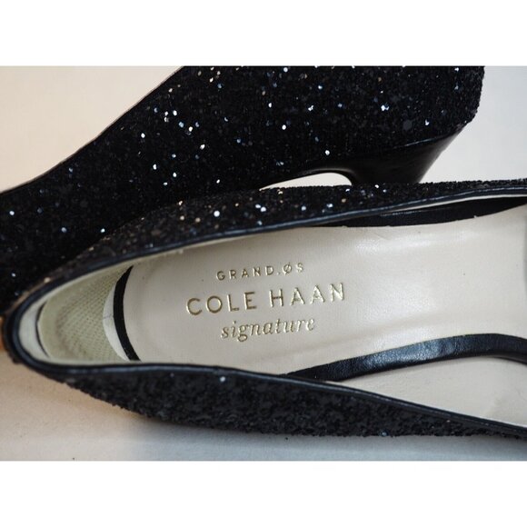 Cole Haan Black Glitter Peep Toe Heels Pumps Grand OS Signature, Size 5.5 (US) - Picture 7 of 12